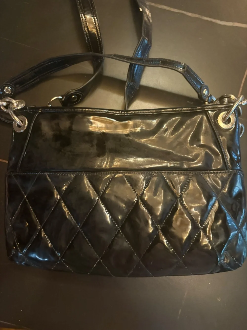 Coach Black Patent Quilted Crossbody Shoulder Bag AS IS